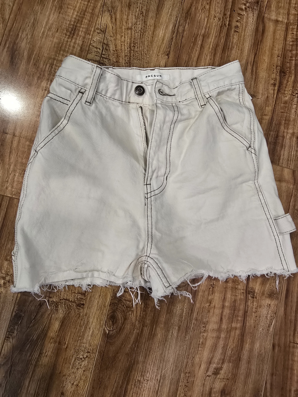 PacSun Off-White Frayed Hem Denim Shorts